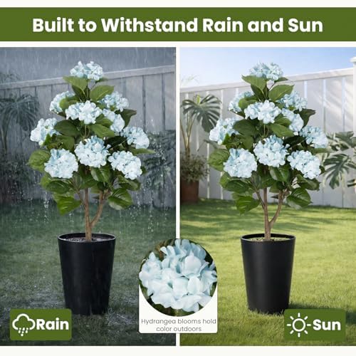 2Pack 3FT Artificial Hydrangea Trees with Spikes – Realistic Hydrangea Artificial Flowers for Outdoor & Indoor Décor, Perfect Faux Hydrangea Flowers Tree for Home, Patio & Garden, Blue - Image 2