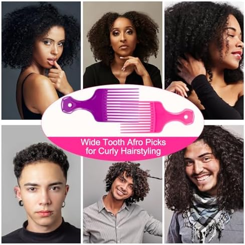 SIMPOR 2 Pcs Hair Pick Comb Wide Tooth Lift for Hair Styling Detangling Plastic Afro Pick for Women Men (Purple, Pink) - Image 3