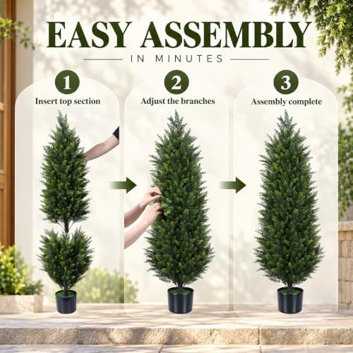 HyeFlora Artificial Cedar Tree 4 ft, Faux Topiary Shrubs Plant for Outdoor - Image 5