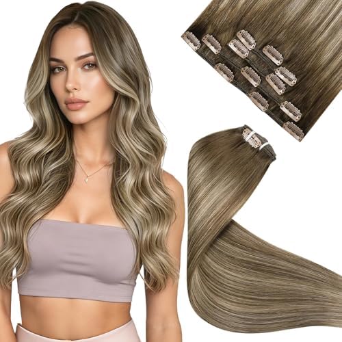 LaaVoo Human Hair Clip In Extensions, Double Weft, 22 Inch 5Pcs 80g by LaaVoo