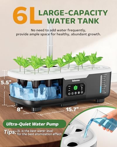 Misting Hydroponic Growing System Kit 15-Pods Indoor Smart Herb Garden Planter with LCD Touch Panel 6L Large Tank for Herb/Vegetables/Flowers/Fruits,Gardening Gifts for Women Men Beginners-Black - Image 6