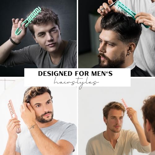 Wide Tooth Comb for Men | Textured Styling Comb for Curly Hair | Hair Volumizer Tool with Fluffy Texture | Plastic Quad Comb for Men's Hair Styling ((Pink*1)/(Blue*1), Large) - Image 6