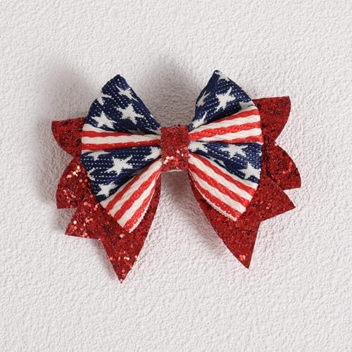 4th of July Bows Hair Clips 2pcs 3.5" Glitter Red White Blue Stars Stripes Patriotic Hair Bows for Teen Girls Women Independence Memorial Day Xmas Party Outfit Dress Decor Accessory Gift - Image 6