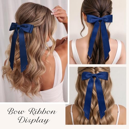 6PCS Navy Blue Hair Bows, Large Ribbon Bow Hair Clips for Girls Women Cute Ponytail Holder Accessories for Toddlers Kids Teens - Image 5