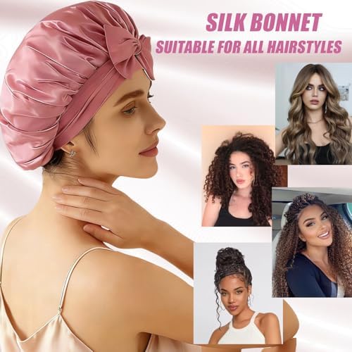 Silk Bonnet for Women, Satin Bonnet for Sleeping, Large Sleep Cap with Elastic Tie Band for Curly Hair - Image 6