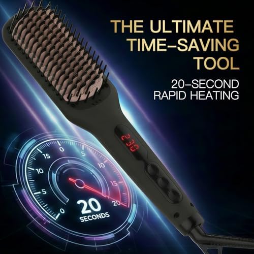 MEGAWISE Pro Ionic Straightener Brush, 20s Heat, Auto-Off, Dual Volt - Image 3