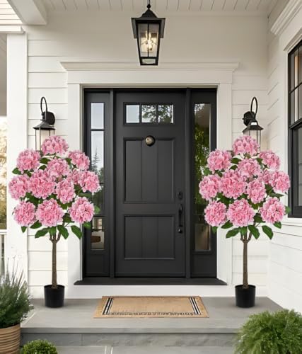 4FT Pink Hydrangea Artificial Flowers Tree 2 Pack Faux Hydrangea Potted - Image 6