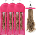 3PCS Extra Long Wig Storage Bag with Wooden Hanger Hair Extension Storage Bag with Hanger Portable Dust-proof Portable Suit with Transparent Zip Up for Hairpiece （Rose by AIHOPESTO