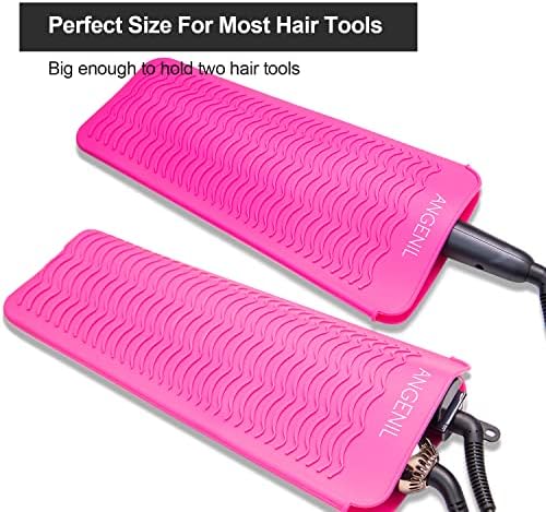 ANGENIL Resistant Silicone Mat Pouch for Hair Straightener Professional Beach Wave Curling Iron 2 in 1, Titanium Ceramic Flat Iron, Curling Wand, Crimper Hair Iron Tools, Food Grade Silicone, Pink - Image 5