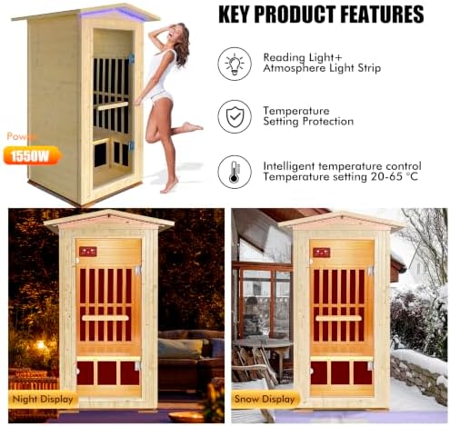 OUTEXER Outdoor Sauna Far Infrared 1550W for One Person Finland Spruce Wood - Image 4