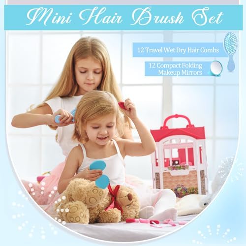 Meanplan 24 Pcs Mini Hair Brush Set 12 Travel Wet Dry Hair Combs Pocket Detangling 12 Compact Folding Makeup Mirrors for Spa Sleepover Birthday Bridal Shower Bachelorette Christmas Party Gift(Blue) - Image 5