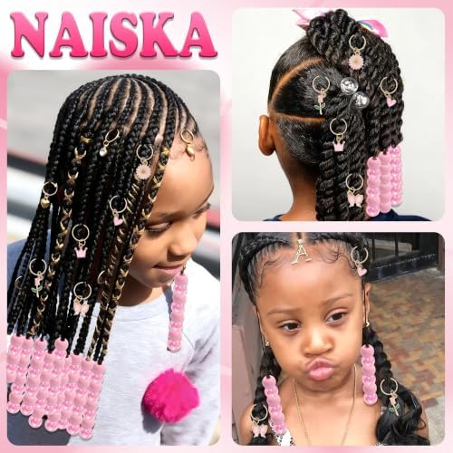 NAISKA 50PCS Pink Hair Bead for Braids Cute Hair Beads Flower Braid Jewelry - Image 7