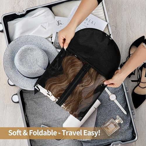6PCS Hair Extensions Holder & Wig Storage Bags with Hanger Organizer for Multiple Wigs Dust-Proof, Breathable, Transparent PVC Window, Foldable Travel Solution - Image 7