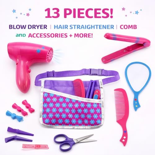 Beauty Hair Stylist Set - Boutique Beauty Salon Fashion Pretend Play Set for Girls with Toy Blow Dryer, Curler, Scissors, Comb, Mirror & Other Styling Tools - Image 7
