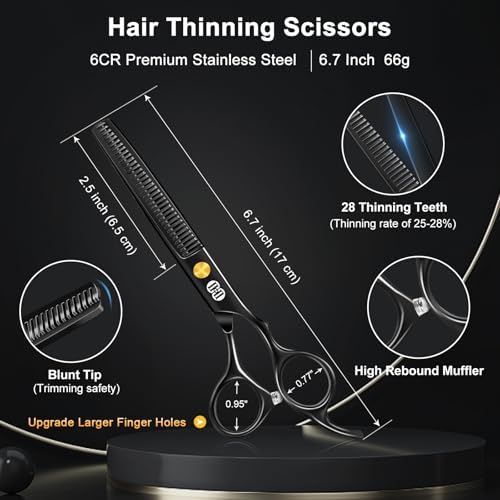 CIICII Hair Cutting Scissors Shears Kit, 6.7″ Barber Scissors Set (Black) - Image 3