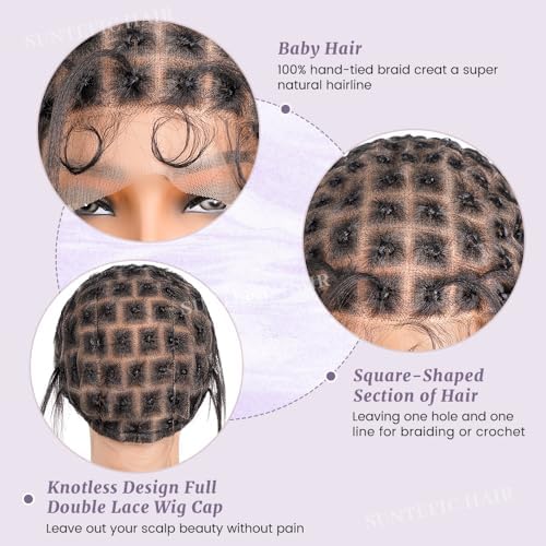 Braided Wig Cap With Human Baby Hair Crochet Wig Cap For Crochet Braids Hair Glueless Double Full Hd Lace Wig Caps For Black Women(#1B Black,99 Sections) - Image 2