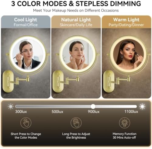 Auxmir 1X/30X Wall Mounted Makeup Mirror, 8" Rechargeable Magnifying Mirror - Image 4