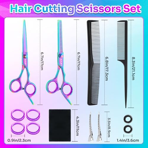 Hair Cutting Scissors Shears Kit, 6.7” Barber Scissors,Professional Haircut Kit,Stainless Steel Hairdressing Thinning Scissors Shears for Barber,Salon,Women,Home,Men - Image 2