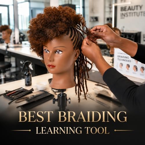 headdoll Afro Curly Mannequin Head with 100% Human Hair Curly Hair Hairdresser Hair Styling Cosmetology Manikin Head Doll head for Hairdresser Practice Styling Dye Braiding with Clamp Stand - Image 4