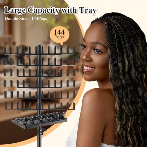 OLMRJKD Braiding Rack with Tray, 144 Pegs Height Adjustable, 2-side Hair Extension Holder, Hair Stand with Stylist Tools for Salon/Home/Travel (Black) - Image 2