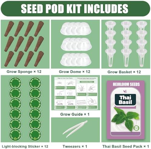 Basil Seed Pods for All Hydroponics Growing Systems, 12 Pods Herb Kit with 400+ Seeds of Thai Basil, Grow Your Own Herb Garden at Home - Image 2