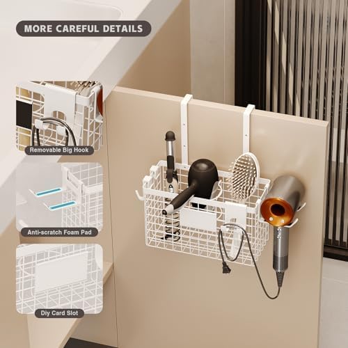 Magheo Hair Dryer Holder Cabinet Door 3-in-1 Adhesive Hair Tool Organizer Wall Mounted Adjustable Height Blow Dryer Holder Under Sink Bathroom Hair Appliance Organizer and Storage Countertop(White) - Image 4