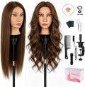 26''Real Hair Mannequin Head,TopDirect 80% Amber Brown Hairdresser Cosmetology Mannequin Doll Head Styling,Manikin Heads Hairs Braiding DIY Styling with Clamp Holder and Tools Set by TopDirect