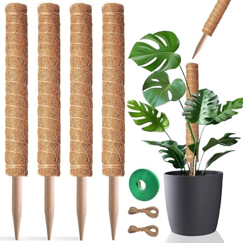 Moss Pole, 4Pack 21 Inch Plant Support Stakes for Indoor Plants, Monstera Plant Support Stakes, 69 Inch Tall Coir Plant Pole Sticks for Potted Plants, Pothos, Philodendron, Climbing Plants Accessories by PLANTPOLEX