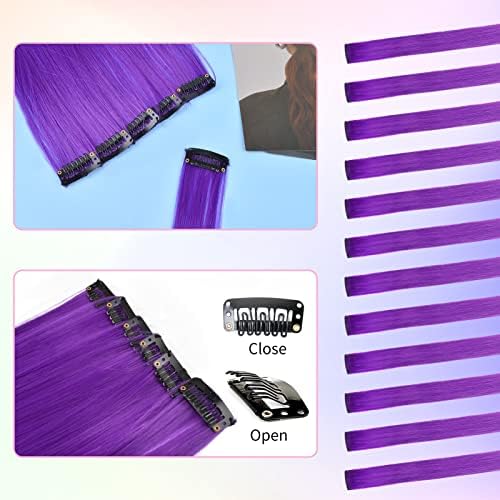 Kyerivs 24PCS Purple Hair Extensions for Girls 20Inch Rainbow Straight Synthetic Clip in Hairpieces for Girls Party Highlights Colorful Hair Accessories Halloween Gifts for Women Easter Gifts - Image 3