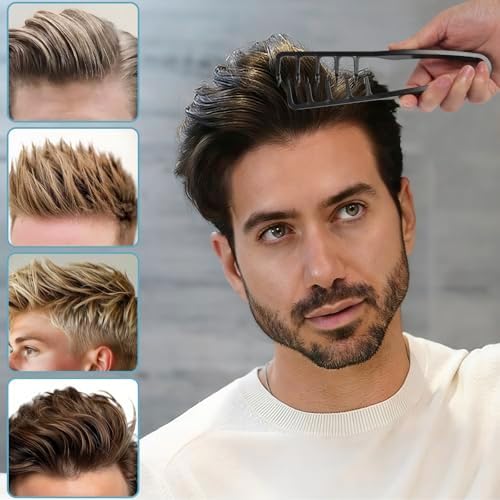 Texture Comb,Volumizing Fluffy Texture Styling Comb,Men’s Voluminous Wide-Toothed Hair Comb,Wide-Tooth Texturizing Styling Tool for Volume & Fringe Parting,Textured Grip Tool for Men (Black) - Image 7