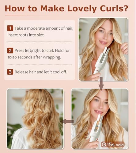 Auto Hair Curler, Automatic Curling Iron with 4 Temperature & 3 Timer, Automatic Shut-Off, Anti-Scald, Anti-Tangle Rotating Curling Wand for Hair Styling, White - Image 7