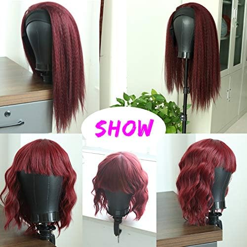 22 Inch Black Leather Wig Canvas Block Mannequin Head with Stand - Image 6