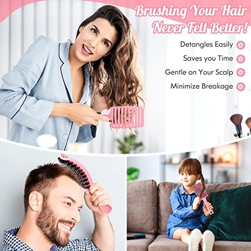 URTHEONE Hair Brush,Detangling Hairbrush Boar Bristle Curved Vented Hair Brush for Women Men Kids Curly Thick Long Short Wet or Dry Hair, Faster Blow Drying(2Pack Pink) - Image 6