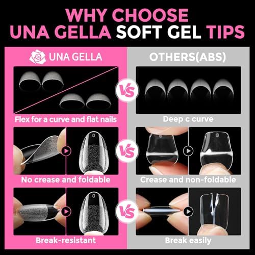 UNA GELLA Short Almond Round Nail Tips 216pcs/12 Sizes Soft Gel Tips - Image 6