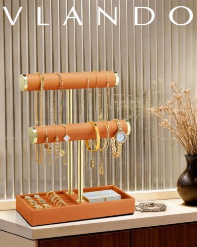 VLANDO Jewelry Organizer, 2 Tier Jewelry Bracelet Necklace Holder with Tray - Image 6
