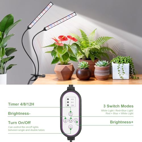 Indoor Clip-on Plant Growth Light, Full Spectrum Grow Light with 156 LEDs, Flexible Gooseneck and 4/8/12H Timer, 3 Spectral Modes, 10 Levels of Dimming, Suitable for Seedlings and Succulent Seeds - Image 3