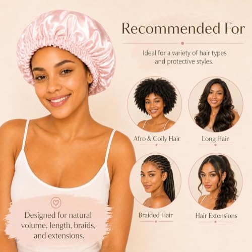 Women’s Satin Bonnet for Sleeping, Double Layer Sleep Cap, Pink - Image 3