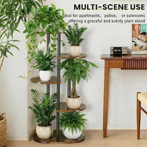 Tiered Plant Stand Indoor, Tall 5 Tier 6 Potted Wooden Plant Shelf for Multiple Flower Plants, Multi Corner Metal Plant Holder Indoor for Patio Garden Patent Design Living Room Balcony Bedroom, Rustic Brown - Image 7