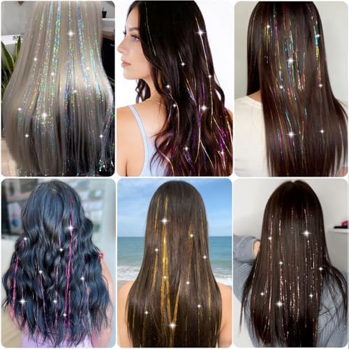 Hair Tinsel Kit 18 Pcs Hair Tinsel Clip in Fuller Sparkle, Heat Resistant Clip in Glitter Tinsel Hair Extensions Fairy Blue Hair Accessories for Women Girls Daily Party Festival (Sapphire Blue) - Image 7