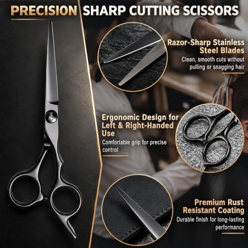 Hair Cutting Scissors & Shears Kit - 20-Piece Professional Hairdressing Tools Set for Barber Salon Home Thinning Scissors, Straight Razor, Comb, Clips, Cape, Hair Styling & Trimming for Men Women Kids - Image 2
