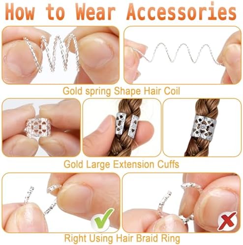 220 Pcs Viking Gold Hair Accessories for Braids Loc Jewelry for Women Hair Dreadlock Metal Hair Beads Rings Cuffs for Braids Beard Decoration Silver - Image 7