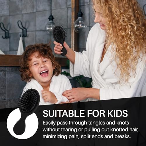 RHOS Mini Hair Brush for Women,Men and Kids-Travel Size Hair Brush for Purse,Pocket,backpack-Small Cushion Paddle Brush with Soft Bristles-Mini Detangler Brush for All Hair Types(1 Pack-Black) - Image 6