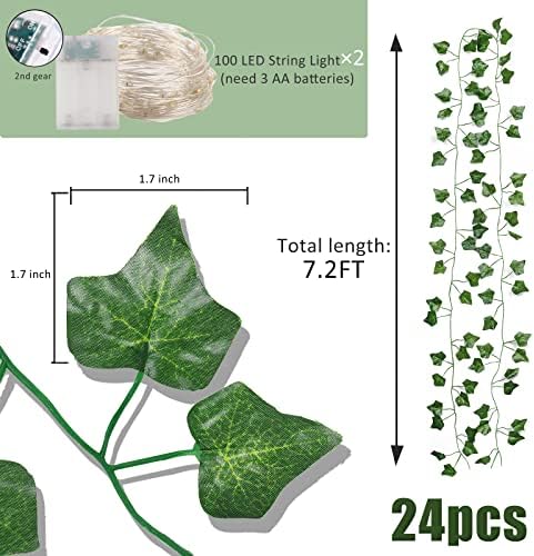 RECUTMS 24 Pack 172Ft Fake Ivy Vines with String Lights for Room Decor - Image 2