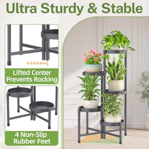 iDavosic.ly Plant Stand Indoor Outdoor, 5 Tier Metal Corner Shelf, Gray - Image 4