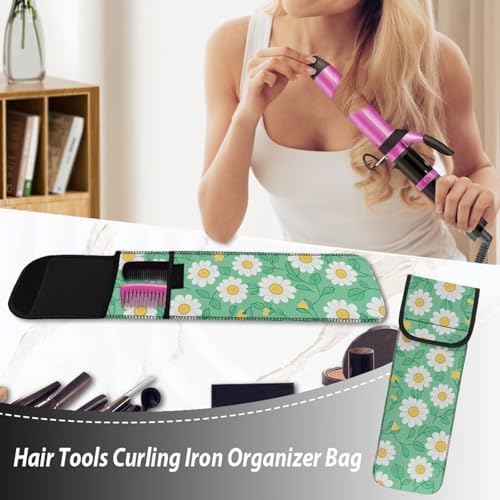 Hair Straighteners Case with Fastener - Cute Daisy Water-Resistant Neoprene Curling Iron Holder Flat Iron Curling Wand Travel Cover Case Bag PouchShield Long-Term Use - Image 5