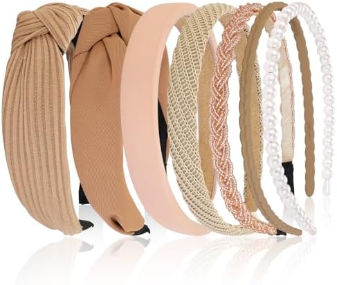 7 Pcs Headbands for Women Girls, Non Slip Cute Pearl Floral Padded Vintage Wide Fashion Multi-style Headbands for Girls by Unknown