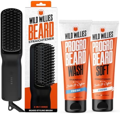 Wild Willies Beard Grooming Kit - Ionic 2-in-1 Heated Straightener Brush by WildWillies