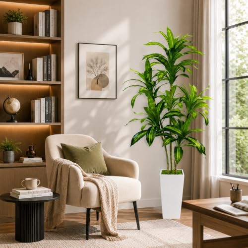 Artificial Dracaena Tree with White Tall Planter, 6FT - Image 3