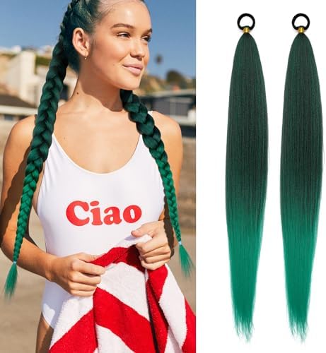 2 Pc Braid Ponytail Extension with Hair Tie Green Gradient Braid Extensions by LyoRuSi