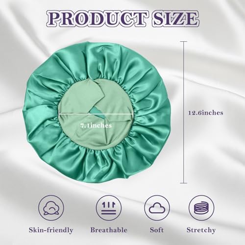 ZHENSILK 2Pcs Silk Bonnet for Sleeping, Satin Hair Bonnets, Soft Elastic Band Silk Sleep Cap, Hair Wrap for Women (Black Green) - Image 6